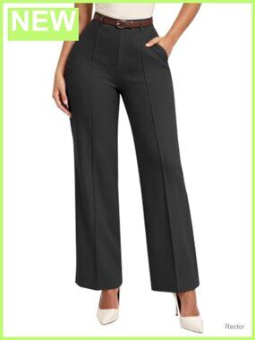 Wide Leg Dress Pants Womens Pull On Stretchy High Waist Work Office Pants